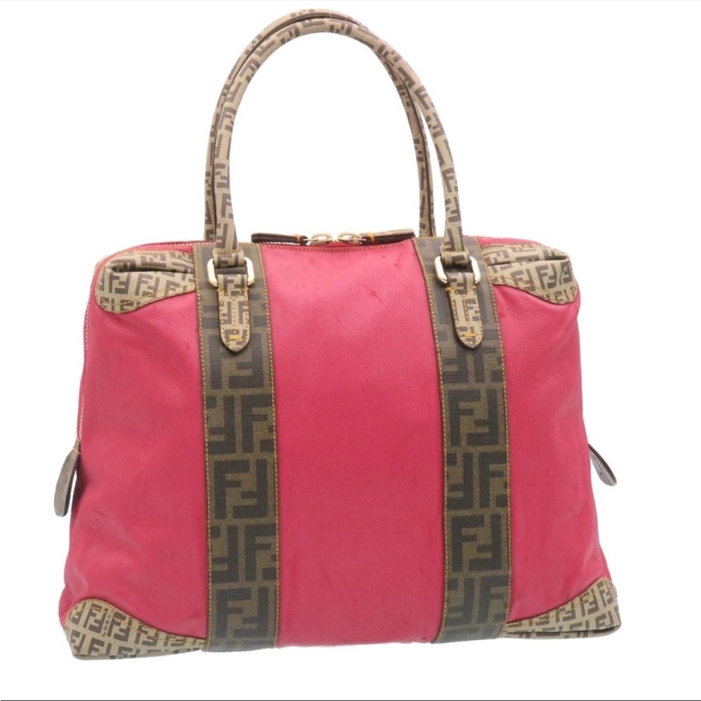 Authentic FENDI Pink Coated Canvas and PVC Zucca Hand Tote Bag Purse